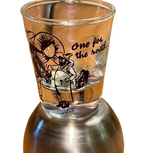 Vintage Cowboy Shot glass “one for the road”, Mid Century road soda drinking - Picture 2 of 3